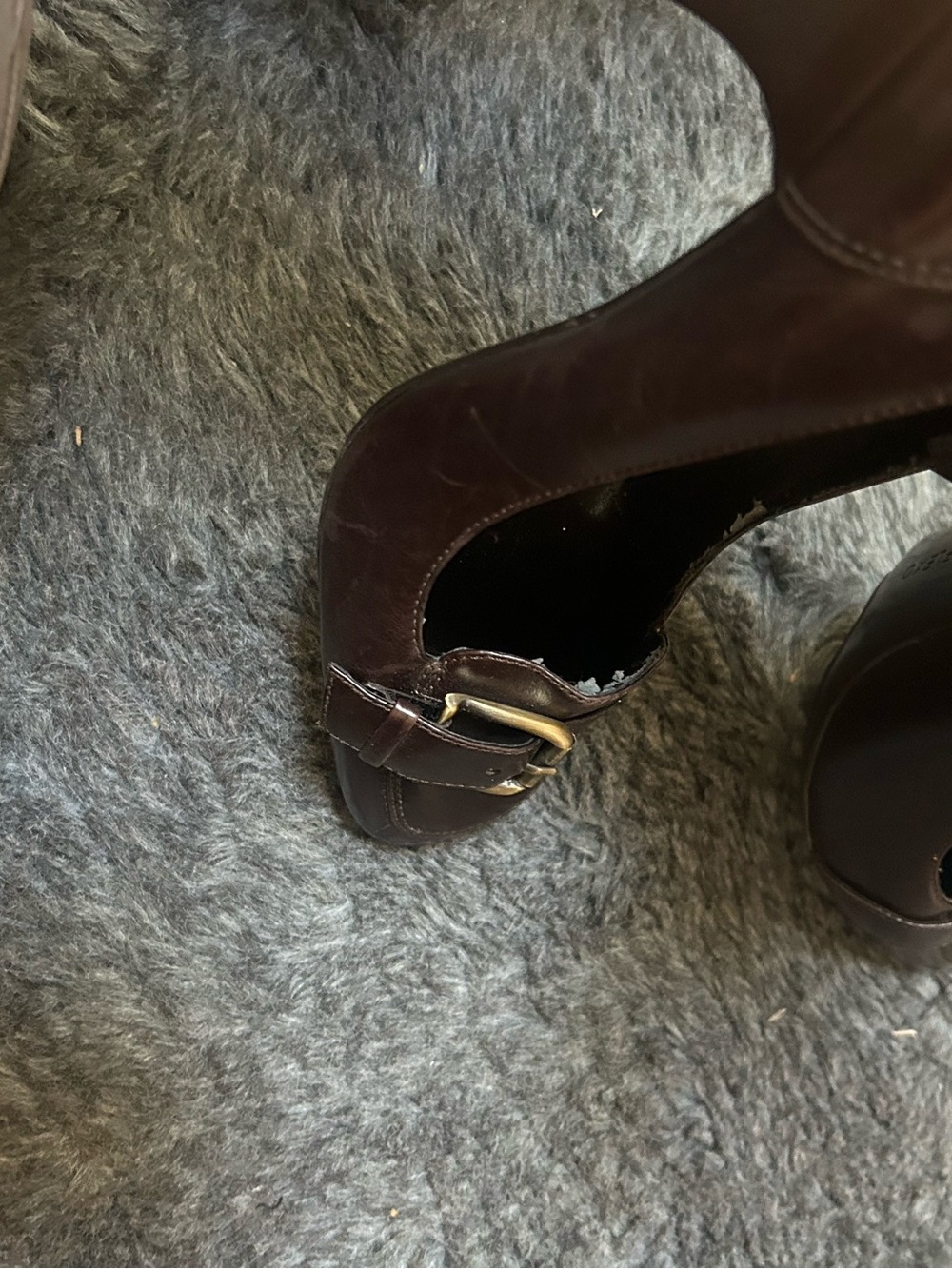 Cole Haan Brown Leather Peep-Toe Heels with Buckle Accent